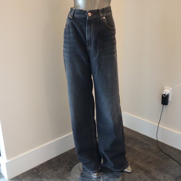Brunello Cucinelli Monili Tab Jeans Black Denim Relaxed Size 12 New Tag $1,895 - Picture 7 of 16